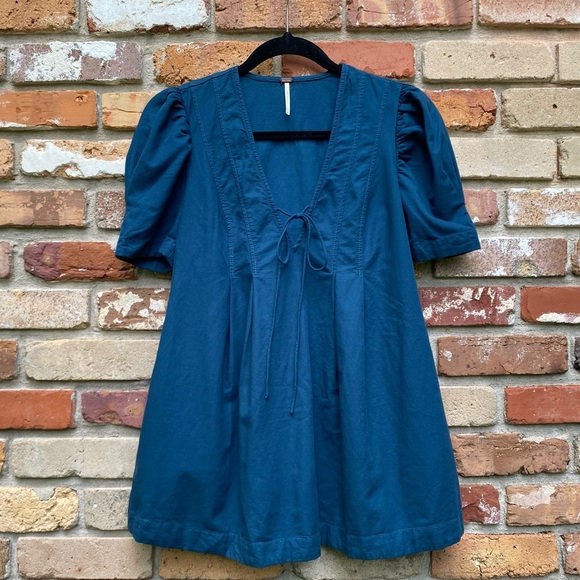 FREE PEOPLE Adelle Teal Blue Mini Dress Tunic—Size XS - Picture 11 of 16